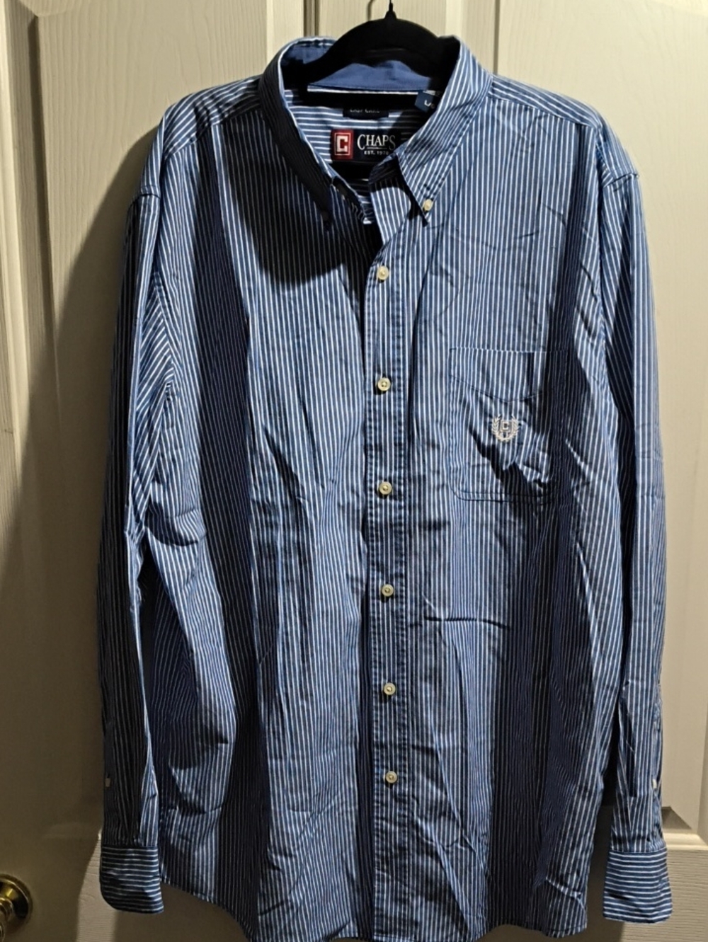Chaps Men’s Blue and White Pinstripe Button-Up Shirt